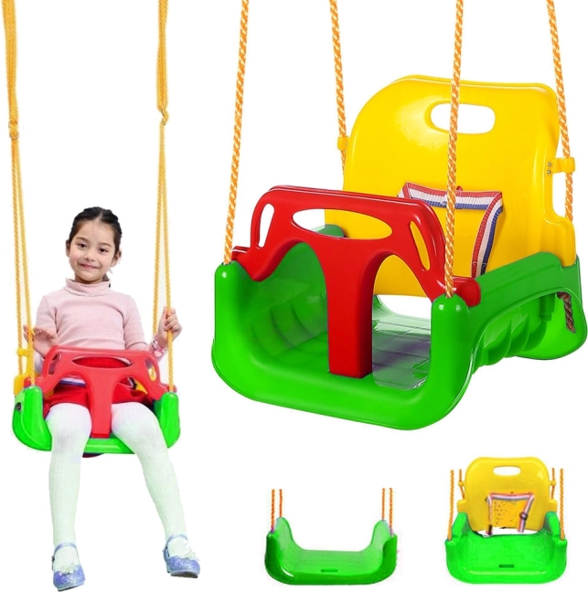 Kids' garden swing 3-in-1 with adjustable backrest, green