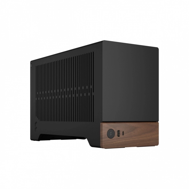 Elegante zwarte computerset met houten basis