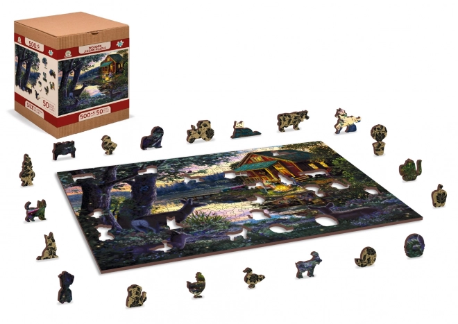 Houten Stad Houten Puzzel Avond in Huis bij het Meer 2-in-1, 505 Stukken EKO
