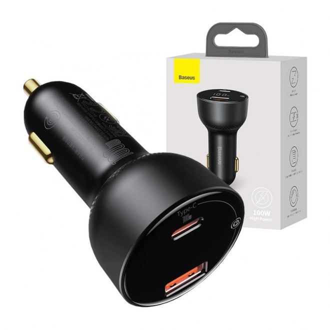 Fast Car Charger Baseus USB and USB-C 100W Black