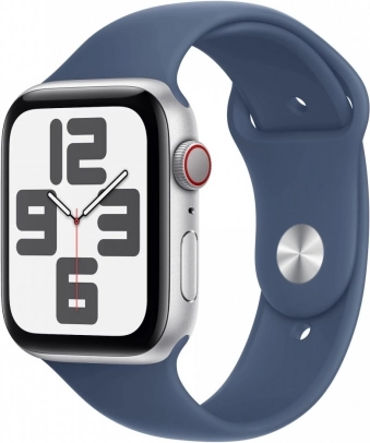 Apple Watch SE GPS + Cellular 40 mm silbernes Aluminium mit Sportarmband Denim M/L