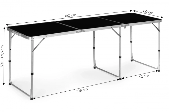 Tourist table folding camping table black top 180 x 60 cm