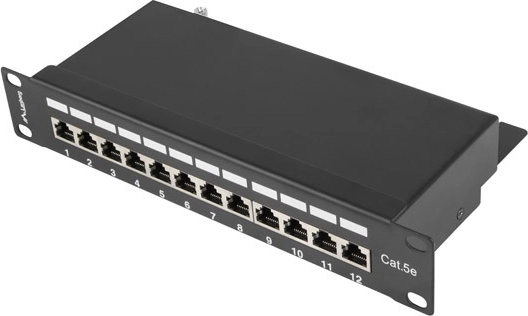 Patchpanel 12 Ports 1U 10" Kat. 5e, geschirmt, schwarz
