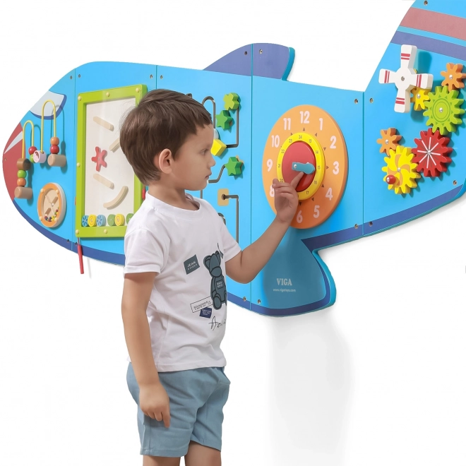 Houten wandmontage sensorisch paneel Vliegtuig VIGA Montessori
