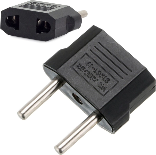 Flat plug travel adapter to European two‑pin 250 V 10 A