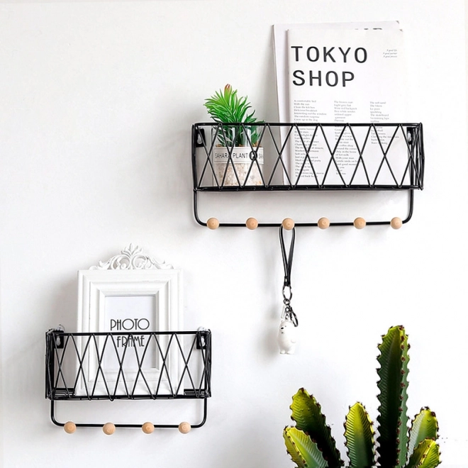 Étagère suspendue avec crochets, style loft, noire, 25,5 cm