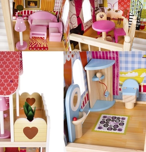 Houten poppenhuis met meubels 90 cm