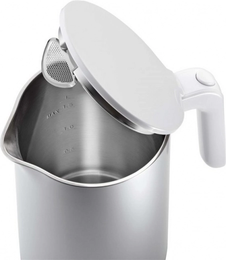 Practical stainless steel container with filter and level marks