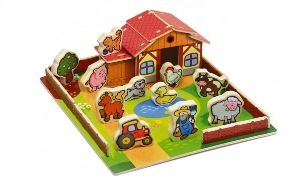 3D houten boerderij Mijn eerste dieren - 28 stukken