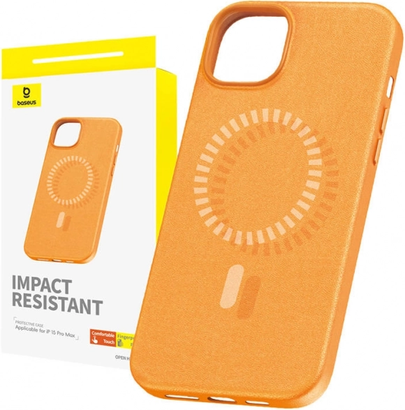 Magnetic BASEUS Fauxther Case for iPhone 15 Pro Max, Orange