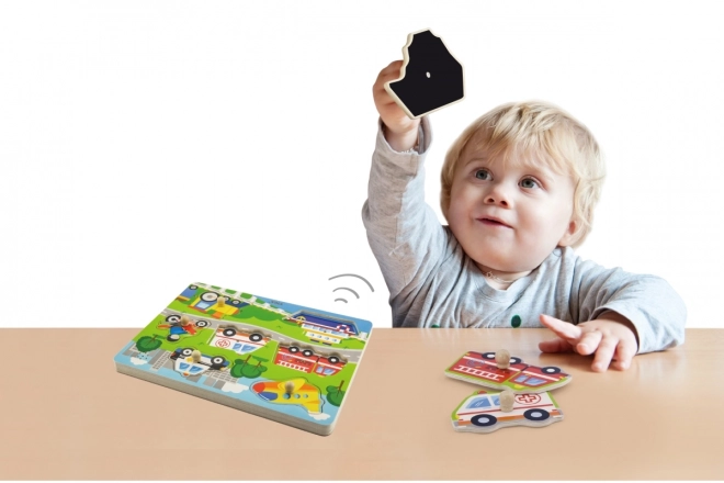 Houten geluids puzzel vervoermiddelen Viga