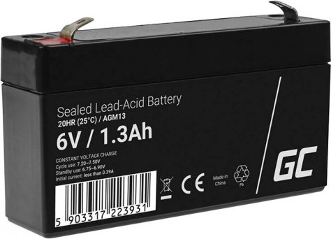 Onderhoudsvrije accu AGM VRLA Green Cell AGM13 6V 1,3Ah (voor alarmsysteem, kassa, speelgoed)