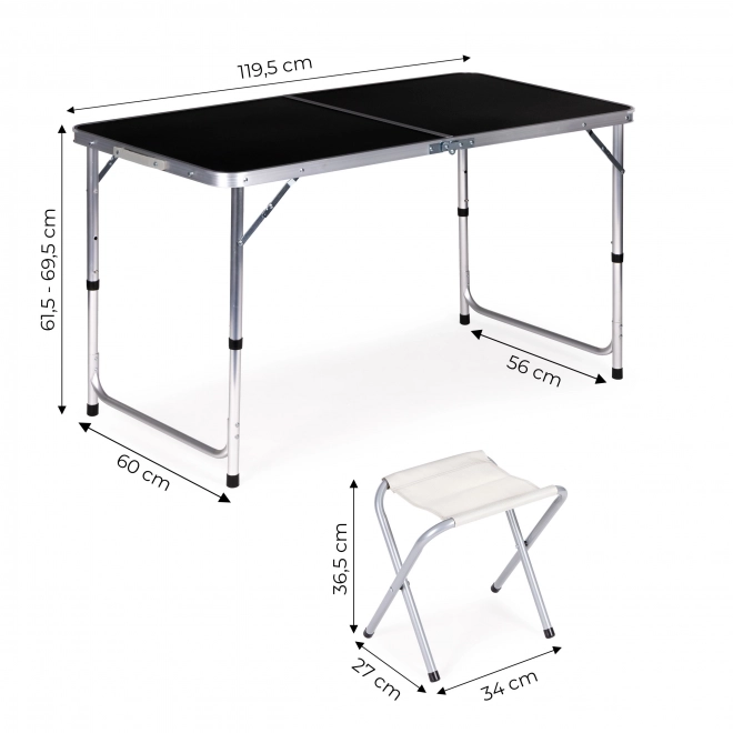 Toeristische tafel, opvouwbare tafel, set van 4 stoelen zwarte kleur