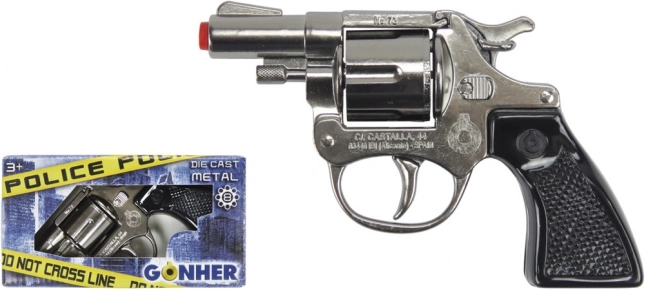 Metalen politierrevolver met knalpatronen, zilverkleurig (8 schoten)