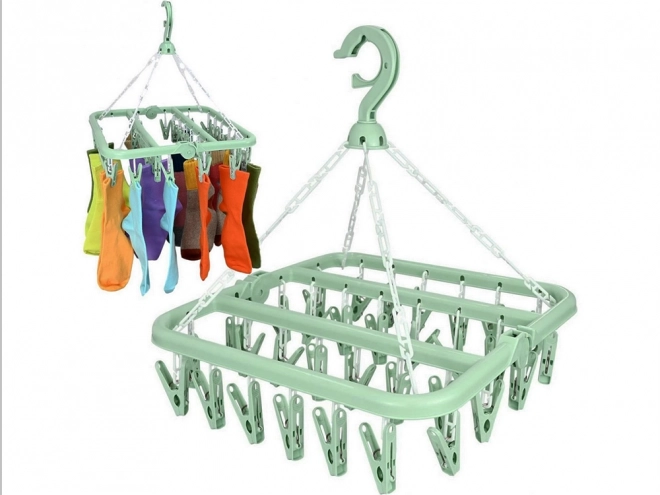 Hanging sock dryer and lingerie rack with 32 clips