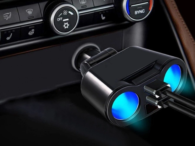 Car Cigarette Lighter Splitter Charger with 2 USB Ports and Voltmeter