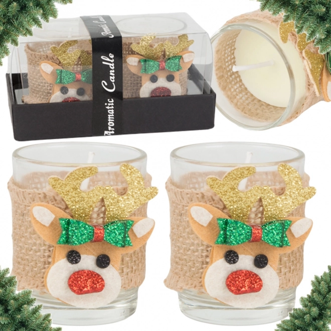 Duftkerzen im Glas mit Rentier-Motiv, Set 2 Stk.