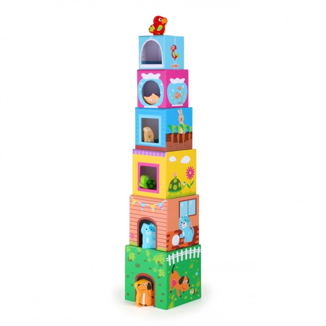Petite Tour de Cubes avec Animaux en Bois Small Foot
