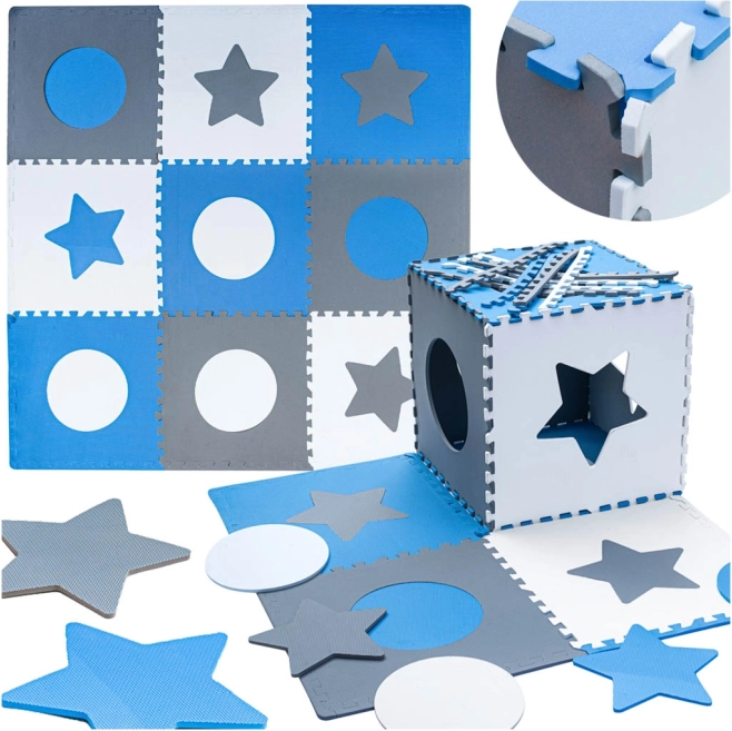 Foam puzzle play mat for kids, gray–blue, 60 × 60 cm, 9 pieces