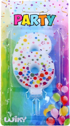 Party candle number 6 with polka dots