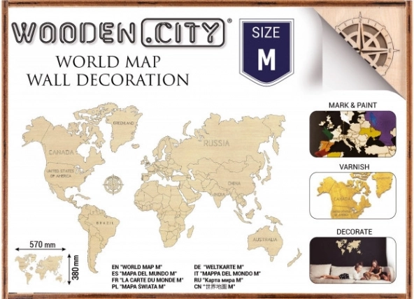 Houten wereldkaart M 57 × 38 cm WOODEN CITY