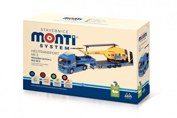 Bouwset Monti System MS 58.3 Helitransport MI-2 Mercedes Actros L 1:48 in doos 31,5x21x8cm