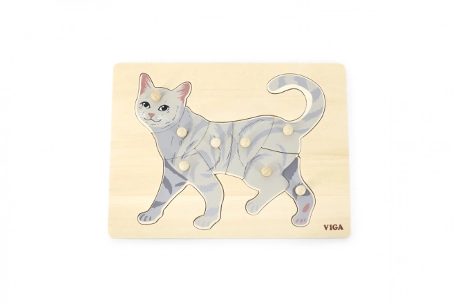 Houten knoppuzzel kat VIGA Montessori