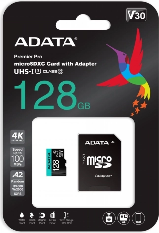 Carte mémoire microSD 128 Go UHS‑I U3 V30 A2 + adaptateur