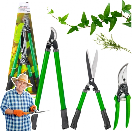 Set van 3 tuinscharen en heggenschaar met hoesjes
