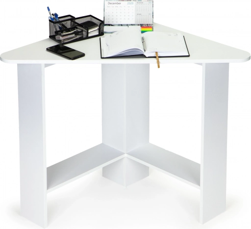 Modern white corner desk with two shelves
