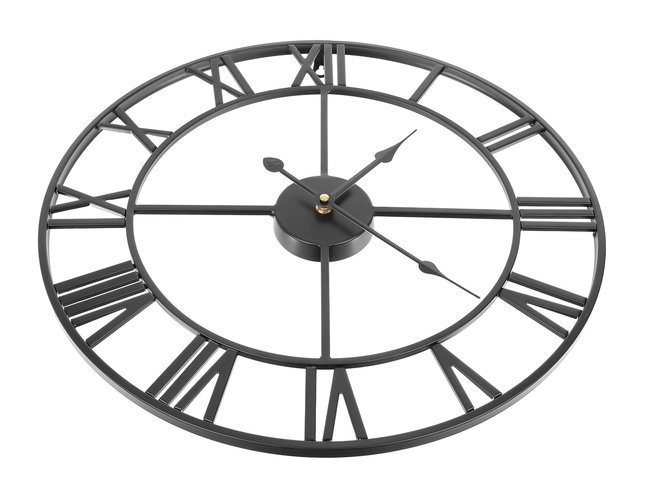 Horloge murale en métal style loft à chiffres romains 47 cm – noire