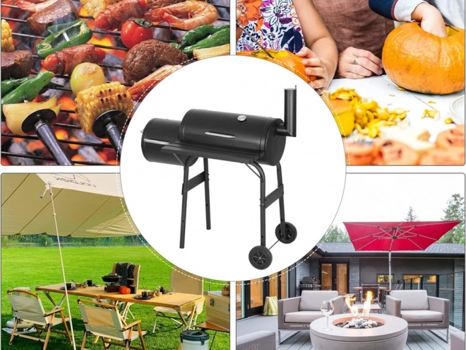 Gartengrill mit Räucherofen und Rädern für Holzkohle