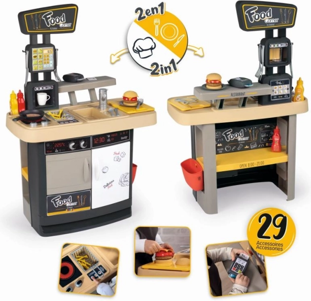 Smoby Food Corner 2-in-1 Kinderbar und Küche mit Zubehör