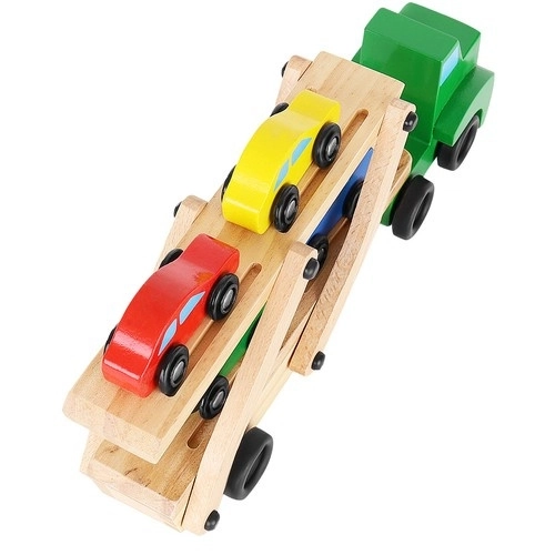 Houten vrachtwagen - aanhanger + set auto's 22698