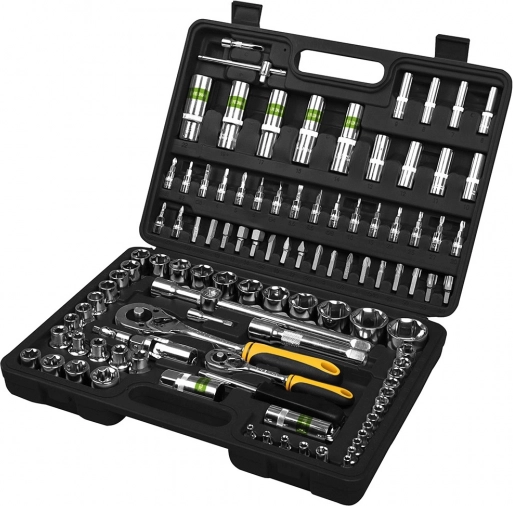 Set ratelsleutels en bits met doppen, 108-delig