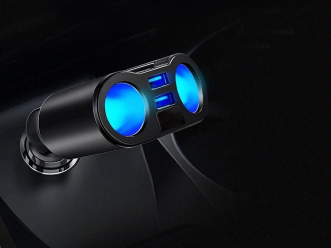 Car Cigarette Lighter Splitter Charger with 2 USB Ports and Voltmeter