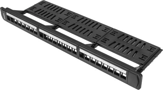 Patchpanel 24 Port 1U 19" schwarz mit Organizer für Keystone-Module