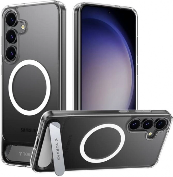 Torras Pstand Magnetic Clear Case with Kickstand for Samsung S25