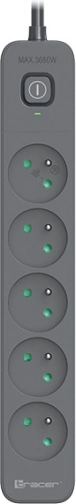 Tracers Power Line+ overspanningsstekkerdoos 5 m, grafiet, 5 stopcontacten
