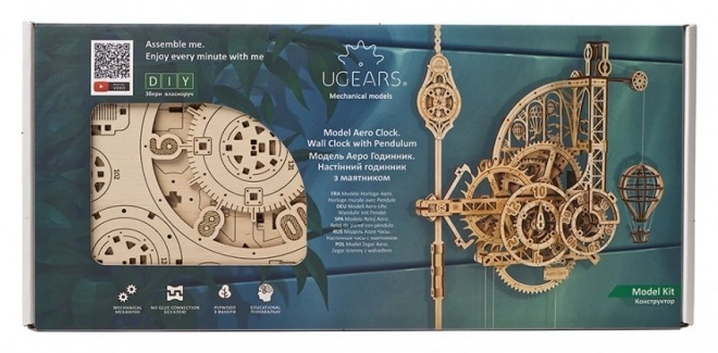 Ugears 3D houten mechanische puzzel Muurklok Aero