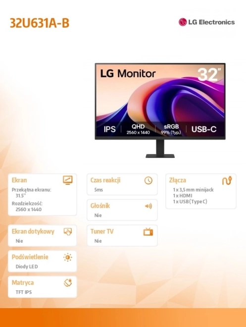 Moniteur LG 31,5" QHD 100Hz IPS HDR10