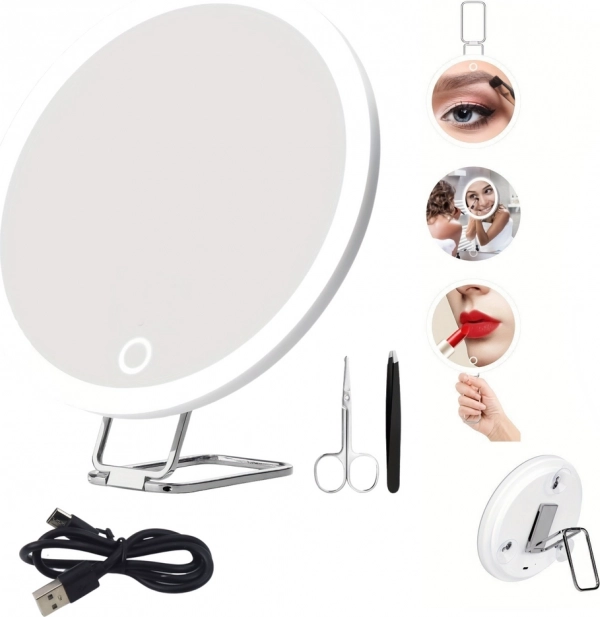 Miroir de maquillage grossissant 30× avec éclairage LED et accessoires