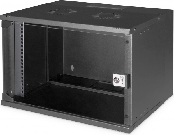 Wandgemonteerde 19" netwerkkast 7U DIGITUS SOHO PRO, 370 × 540 × 400 mm, glazen deur, zwart