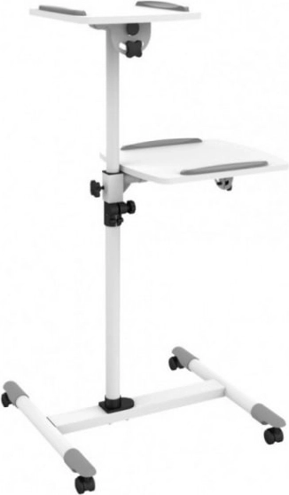 Mobile high projector stand with two white shelves