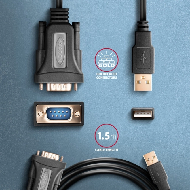 Adapter USB 2.0 to RS-232 with Serial Port, 1.5m Cable, FTDI Chip