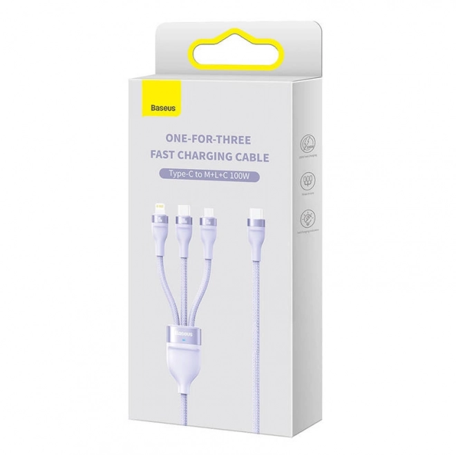 Câble de charge multifonction Baseus avec connecteurs USB-C, Micro USB et Lightning, 100W, 1,5 m