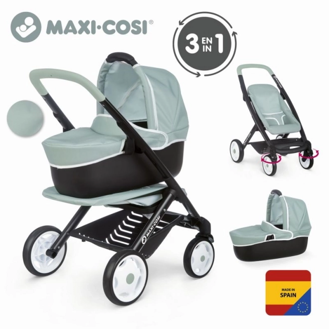 Gecombineerde poppenwagen Maxi Cosi groene-grijze