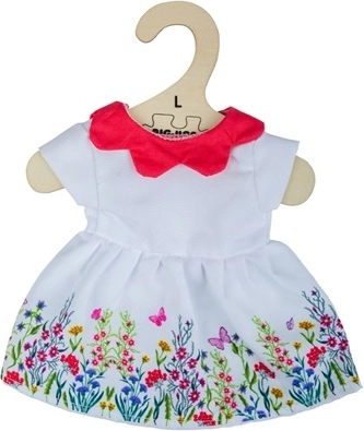 Bigjigs Toys white floral dress with red collar for 38 cm doll