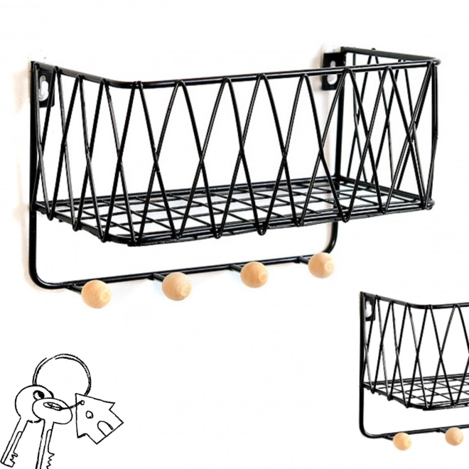 Étagère suspendue avec crochets, style loft, noire, 25,5 cm