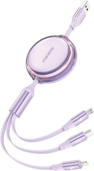Foneng X113 3-in-1 telescopic charging cable 1.1 m purple